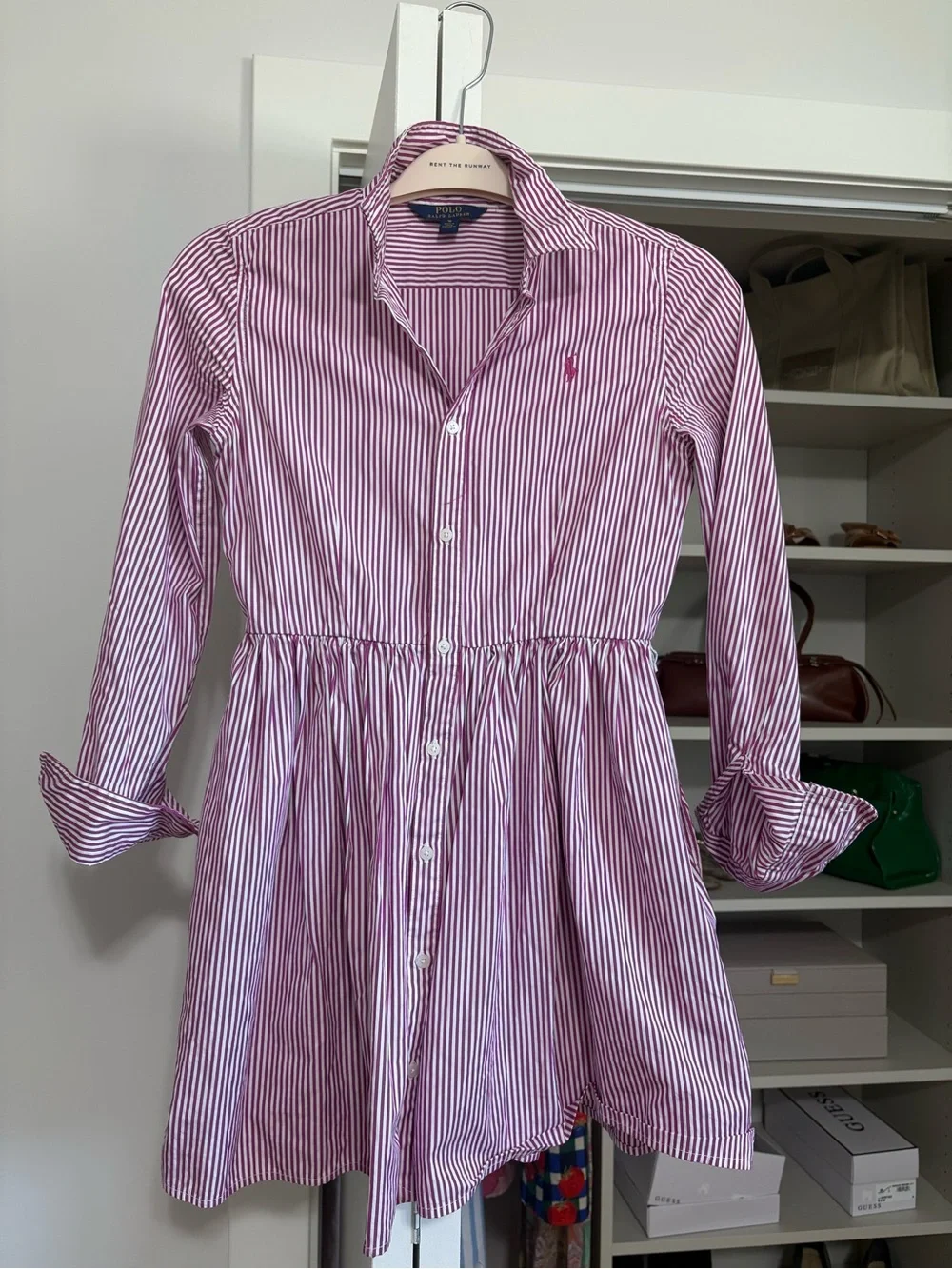 Ralph Lauren Pink and White Striped Cotton Shirt Dress for Kids - Girls size 16